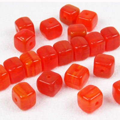 Glasperlen Würfel orange opak